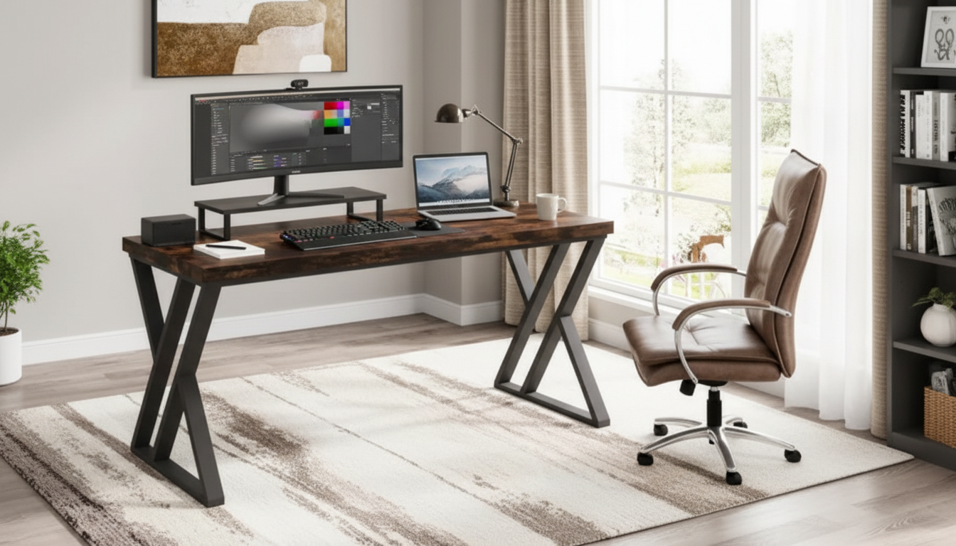 55-Inch Heavy-Duty Z-Leg Computer Desk Setup Guide