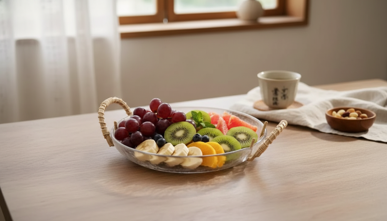 Japanese Retro Rattan & Glass Fruit Plate (Handmade)