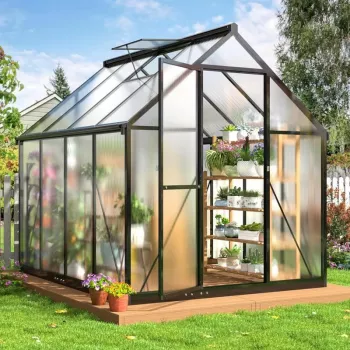 6x7.5 Ft Greenhouse: Aluminum Frame, Polycarbonate, Vent